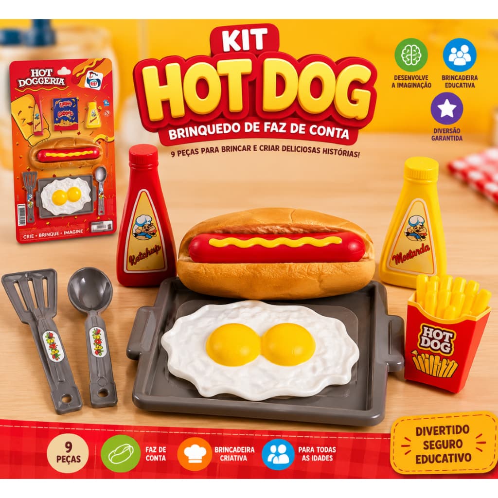 Kit LANCHONETE Hot DOG Comidinhas De Brinquedo Cachorro Quente 9 PEÇAS - SUPER PREMIUM