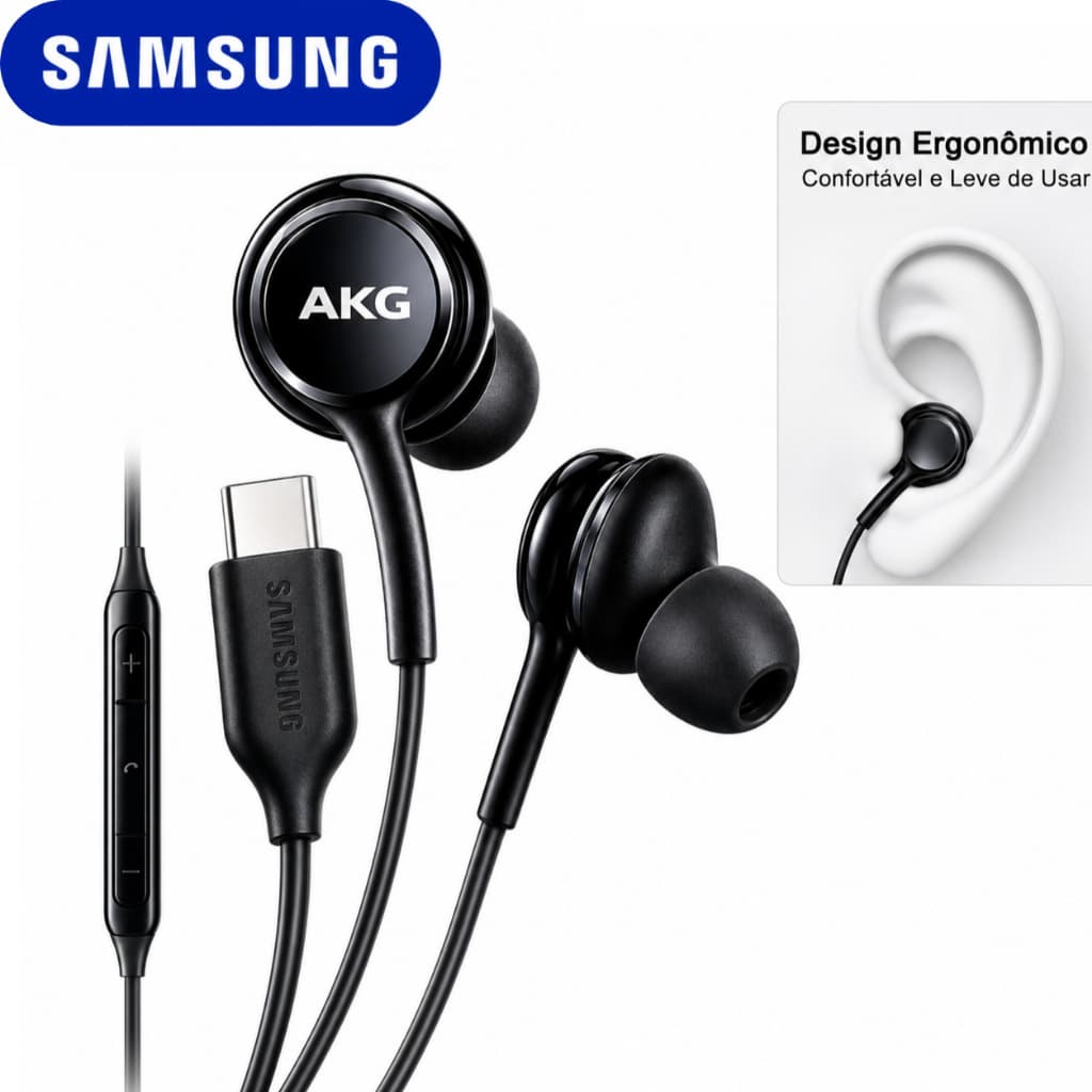 Fone De Ouvido Com Fio Tipo C conector USB-C Reforçado e Com Microfone