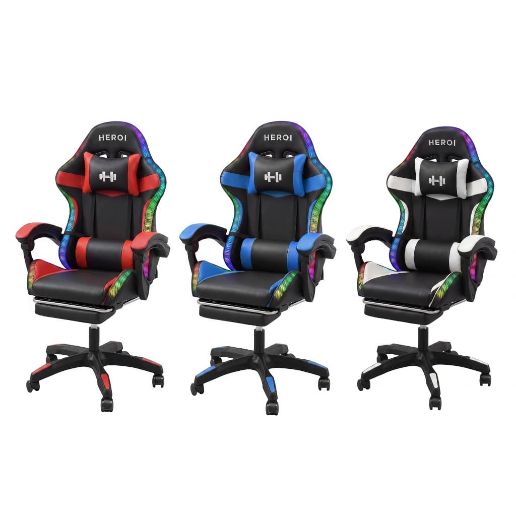 Cadeira Gamer HEROI RGB Iluminação 135° Reclinável Apoio Pé Ergonômica