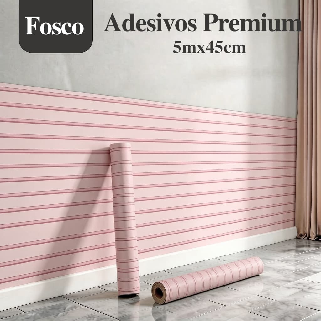 Papel de Parede Adesivo Listrado Rosa 45cm x 5m Vinil PVC Impermeável para Sala Quarto Cozinha Móveis Decoração