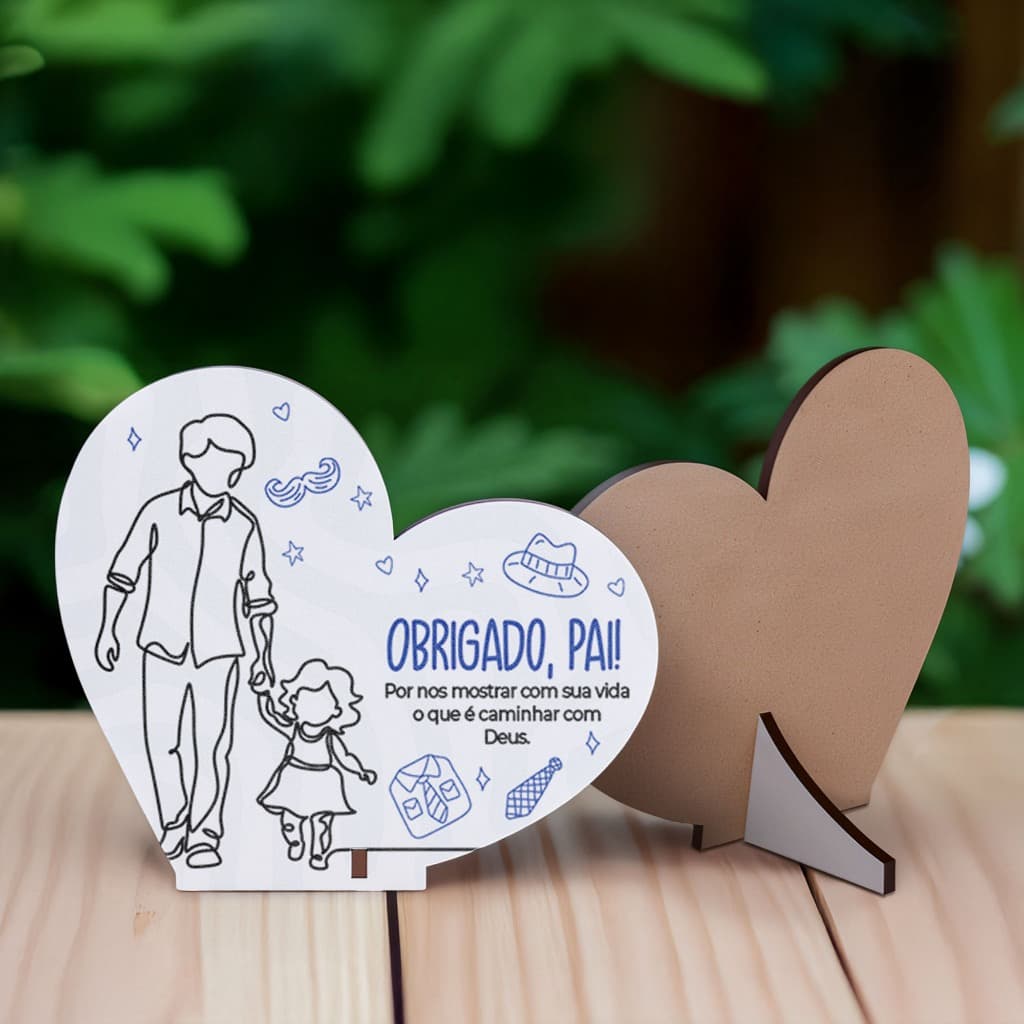 Lembrancinha de Coração Dia dos Pais Obrigado, Pai! MDF Decoração para Eventos - Kit de 45 unidades