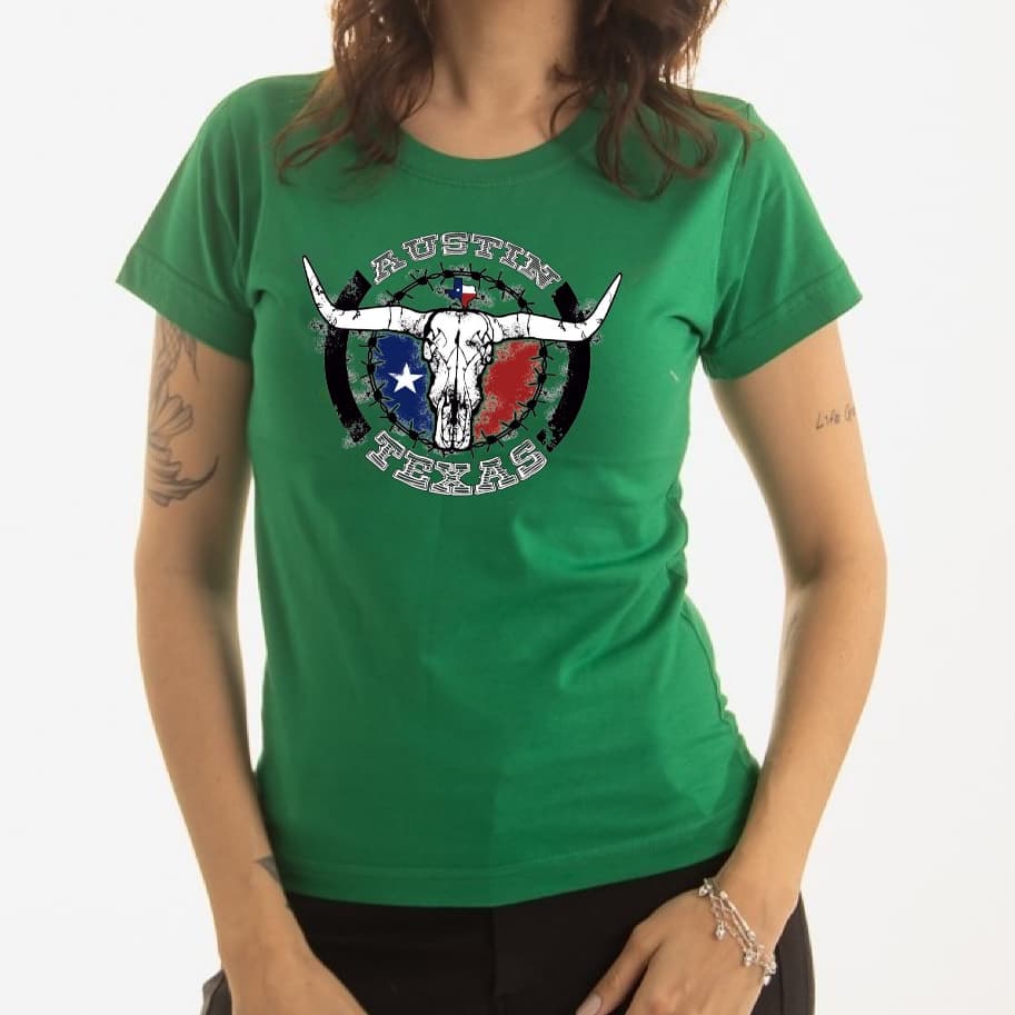Camiseta Baby Look Lançamento Austin Texas Moda Country Tecido de Alta Qualidade 100% Algodão