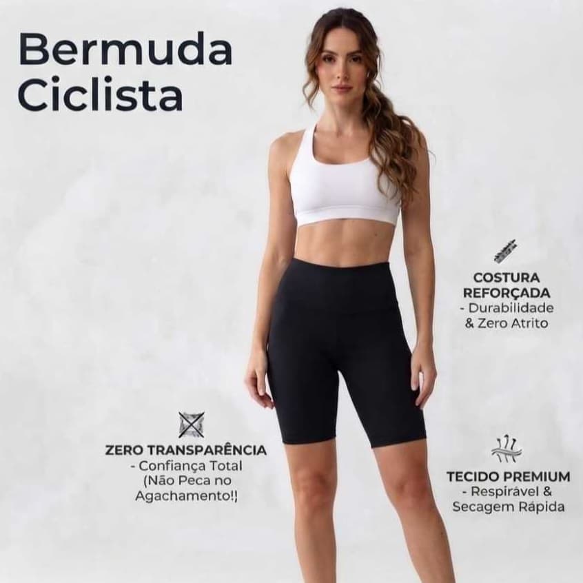Bermuda Ciclista Feminina Fitness Cós Alto Zero Transparência Academia Treino Trabalho Suplex Reforçada