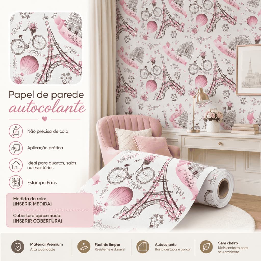 Papel de Parede adesivo teen Paris - Torre Eifel - Autocolante Facil Aplicação