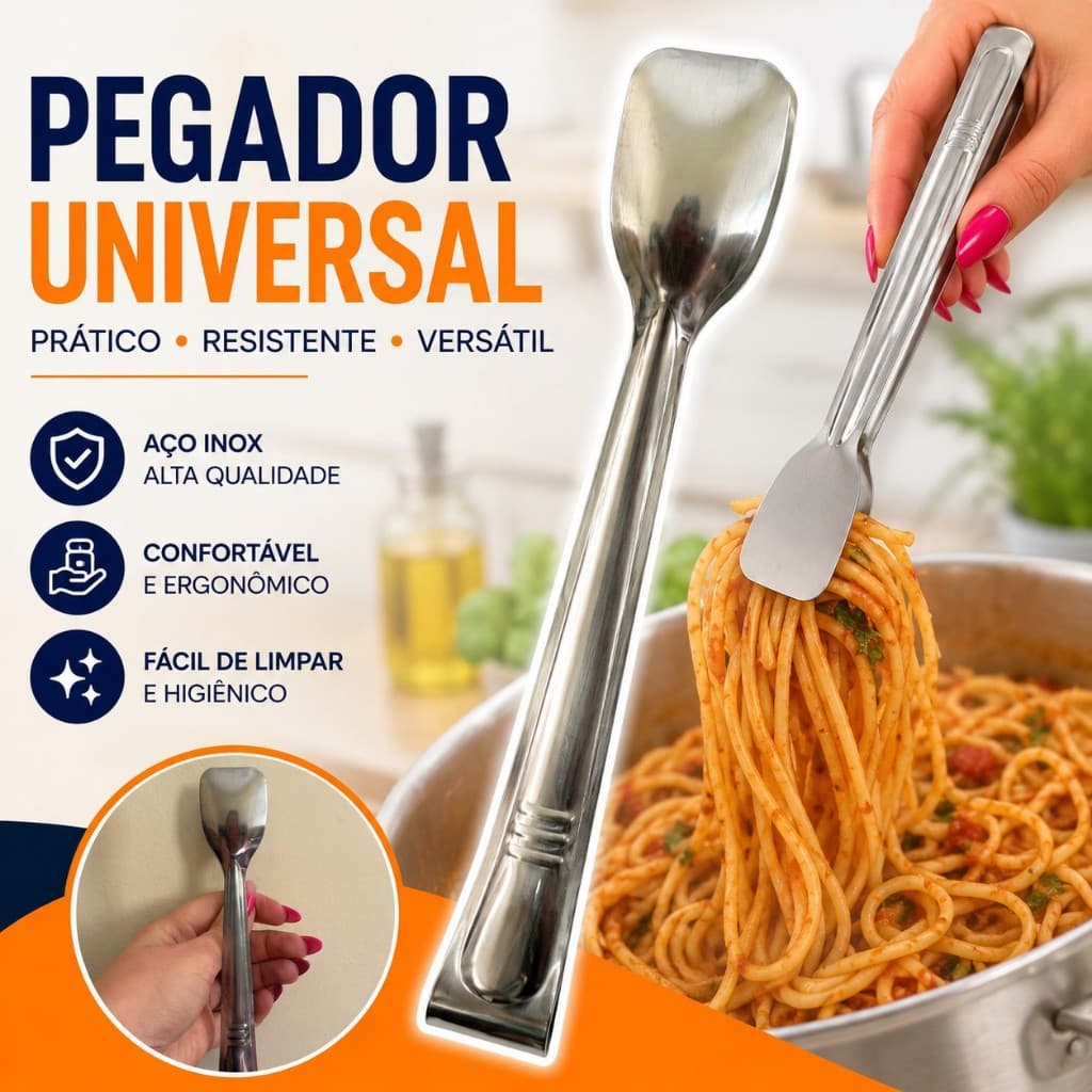 Kit Pegador Inox Grande Pega Massa Salada Frios Universal Cozinha Pegadores 18cm