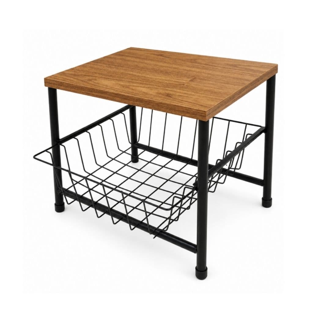Fruteira de Bancada Mesa em Aço Reforçado Ideal Para Microondas e Forninho 40x30cm Tampo MDF