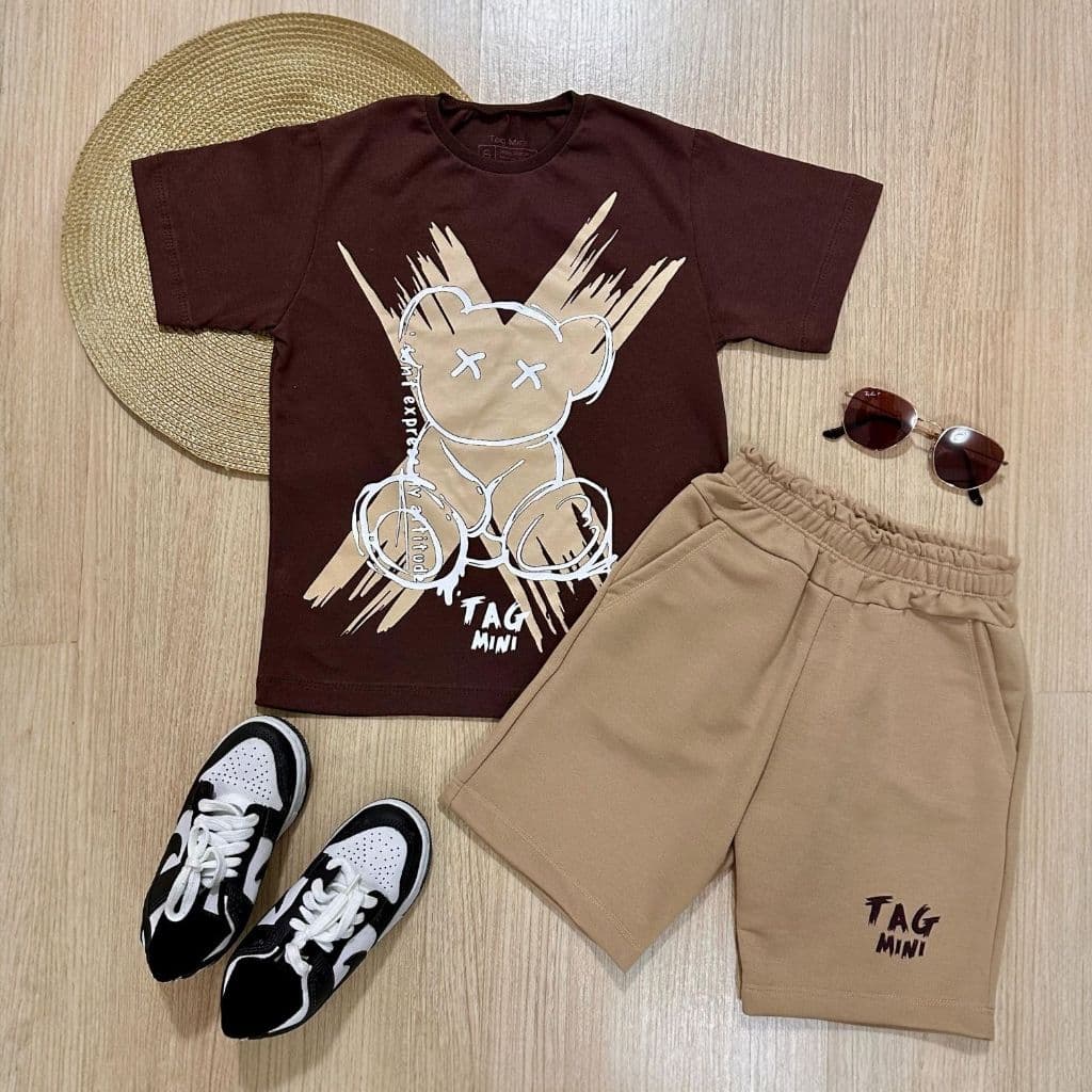 Conjunto Infantil Masculino Meio a Meio kit camiseta + shorts para o verão com estilo e conforto
