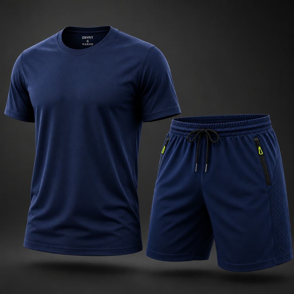 Kit Esportivo Masculino Dry Fit Camiseta + Short com Zíper Academia Corrida Treino
