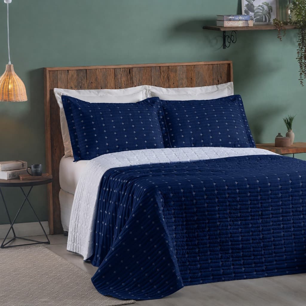 Cobre Leito Casal Queen King Bordado Hipercal 200 Fios 3 Peças Colcha Matelada Premium