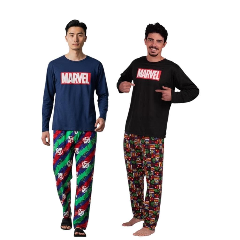 Kit 2 Pijamas Masculino Longos Inverno Marvel Adulto Premium