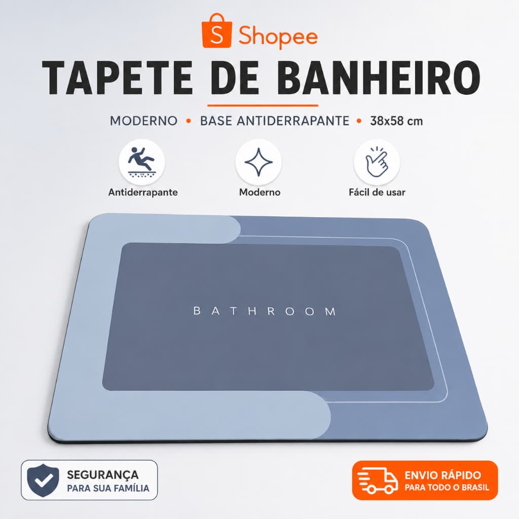 Tapete de Banheiro Antiderrapante 38x58cm Moderno para Box Porta Pia e Lavabo