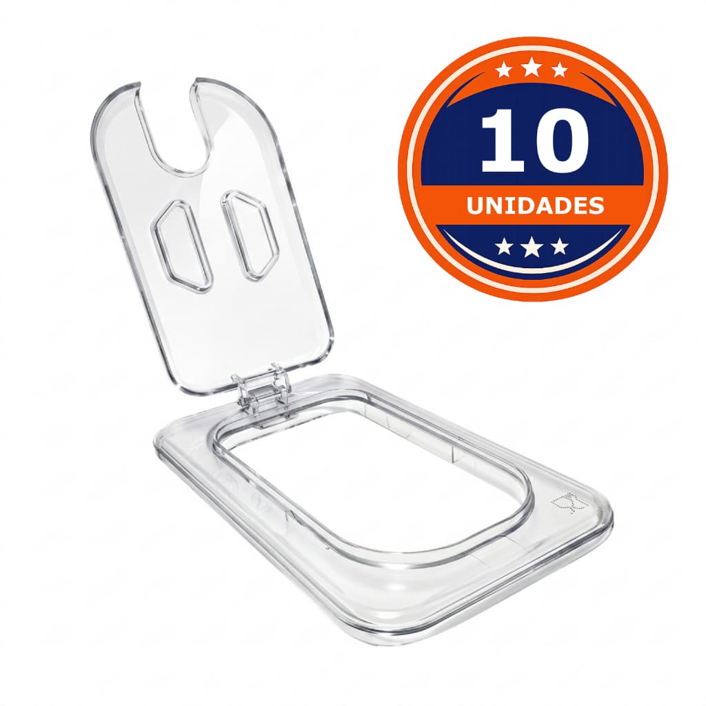 Kit 10 Tampa GN 1/9 Policarbonato com Dobradiça Flip e Abertura para Colher