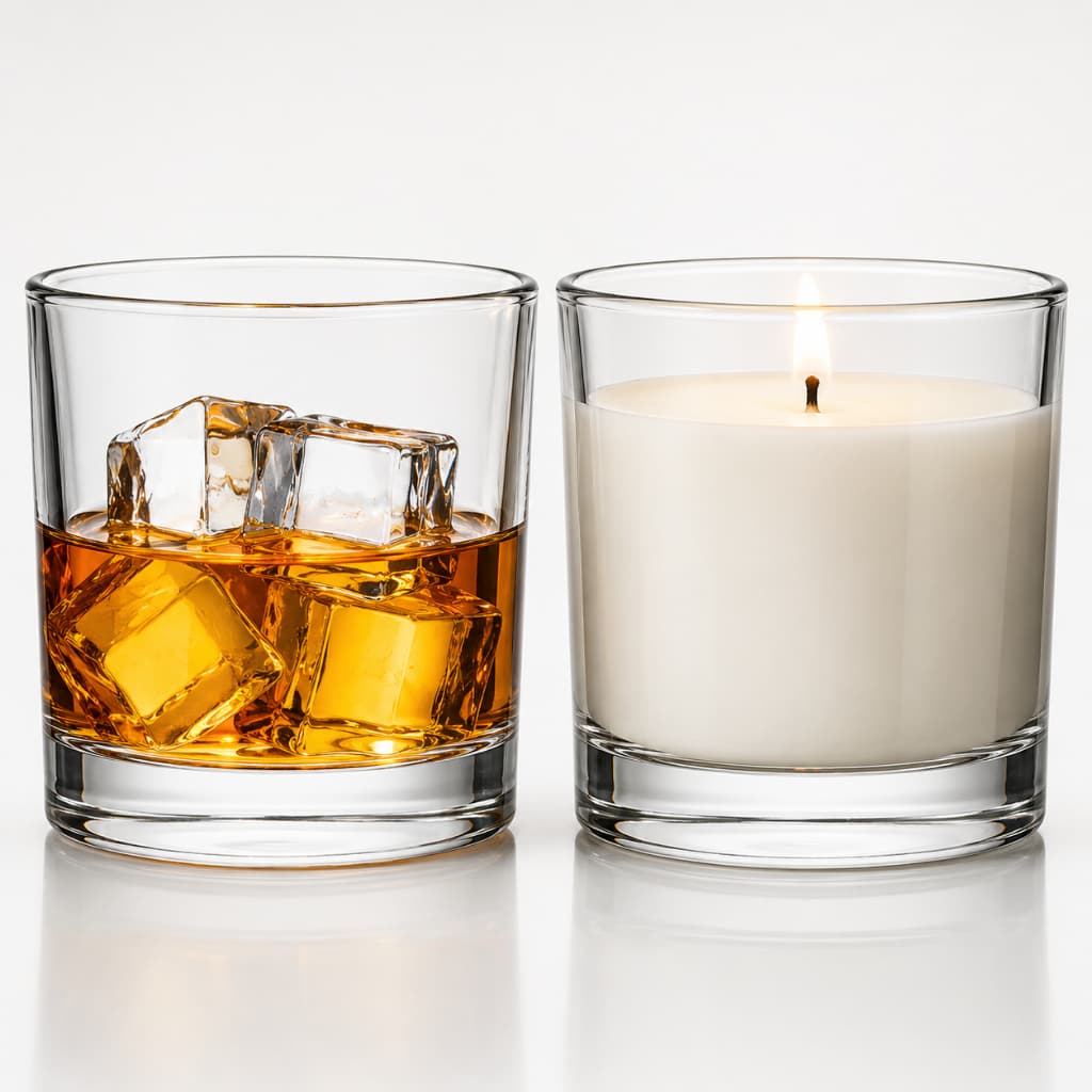 Kit Copo Whisky Vidro 265ml Tampa Madeira Pinus Pote p/ Vela Artesanal Aromática Lembrancinha Rocks