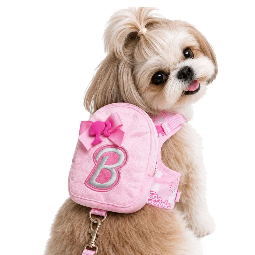 Guia Peitoral com Mochila para Cães e Gatos Ajustavel Barbie Rosa