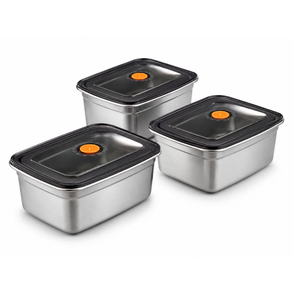 Kit 3 Potes Inox Herméticos Tampa Marmita Aço Multiuso Organizador Cozinha Alimentos Vedação Frescos