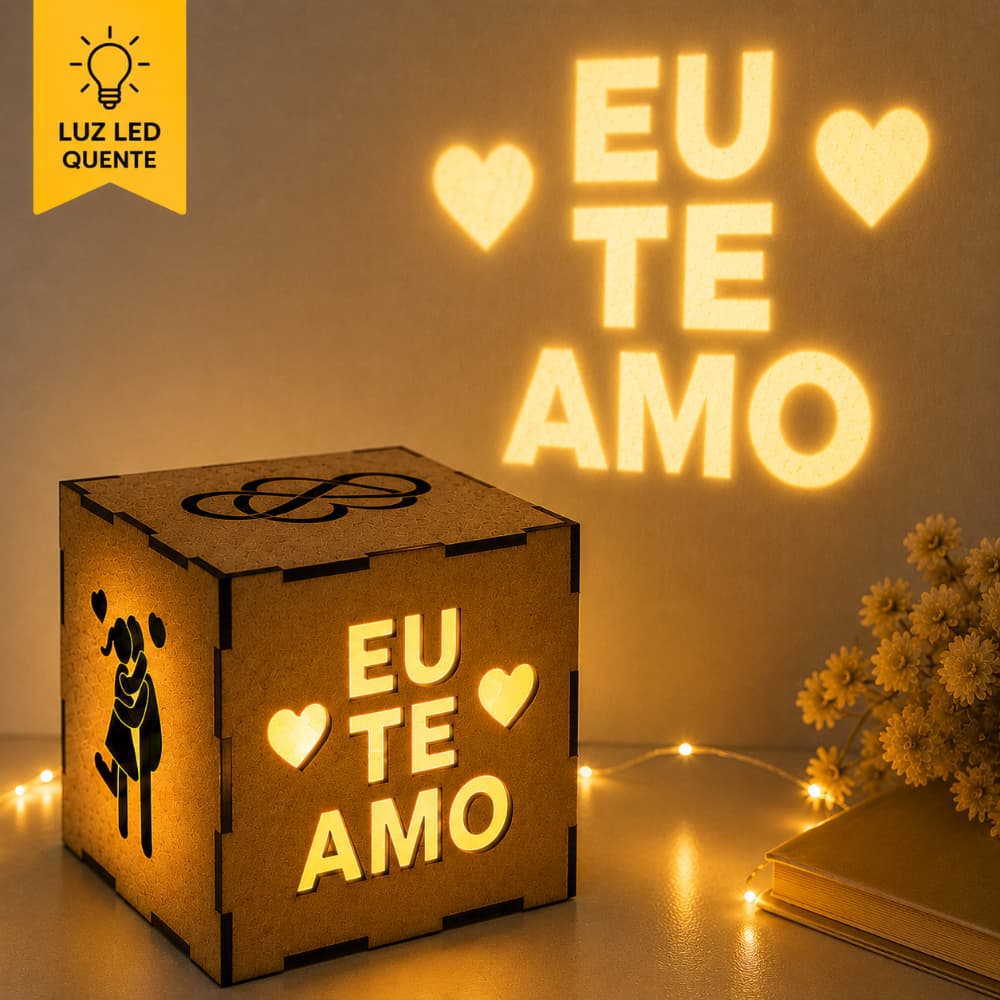 Caixa Luminária Led Presente Namorado Aniversário Casamento