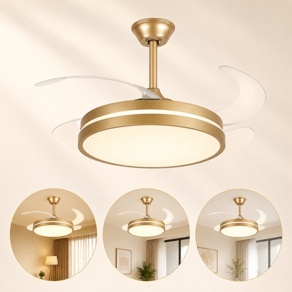 Ventilador de Teto Retrátil Infinity Dourado LED 78W Multicolor Dimetrizável com Controle Remoto