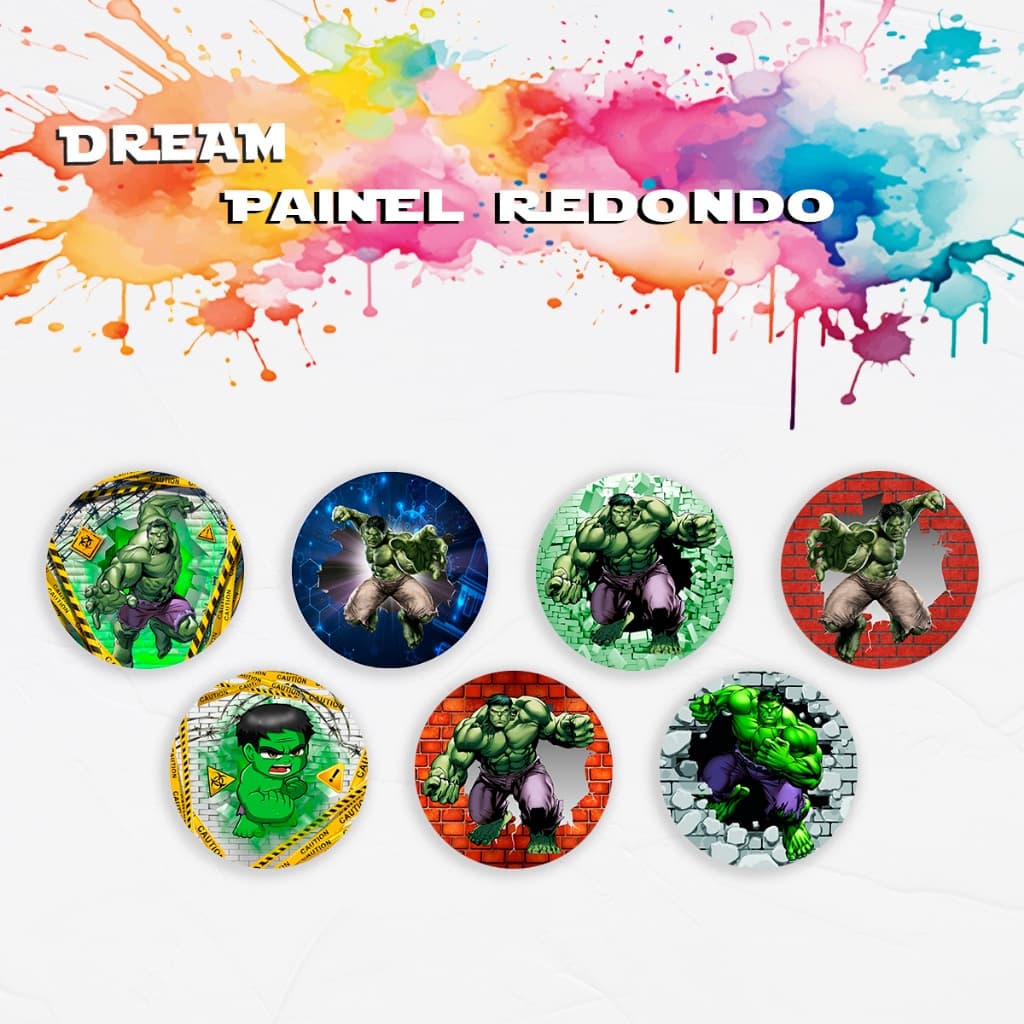 Capa Painel Redondo Temático Hulk Vingador Verde Cenário Fotográfico Fundo Festa Decoração Aniversario Helanca Sublimada
