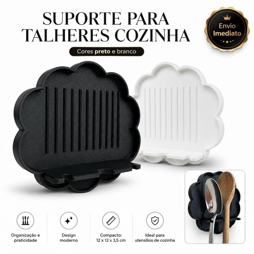 Suporte Descanso De Talheres E Colheres De Bancada Cozinha Organizador Preto Branco Envio Imediato