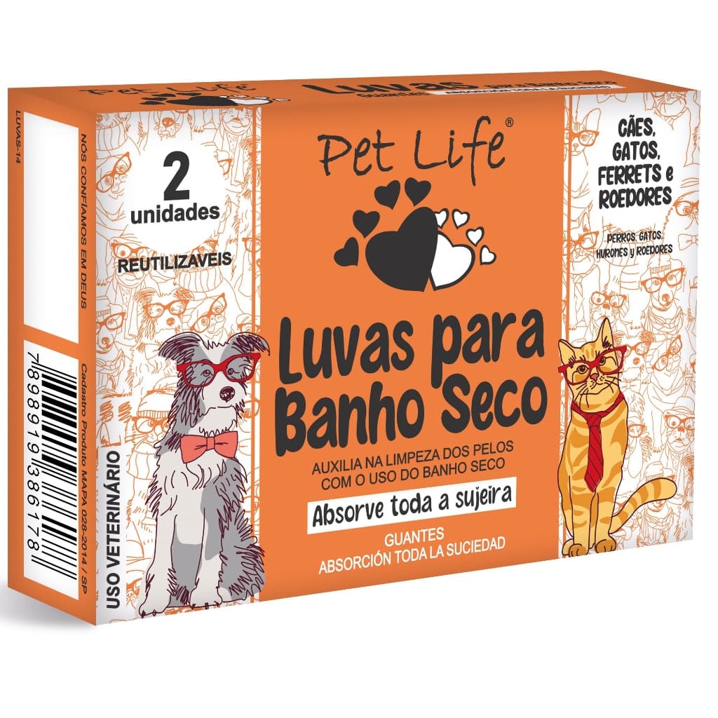 Par de Luvas TNT Pet Life Reutilizável para Banho Seco – Lavável