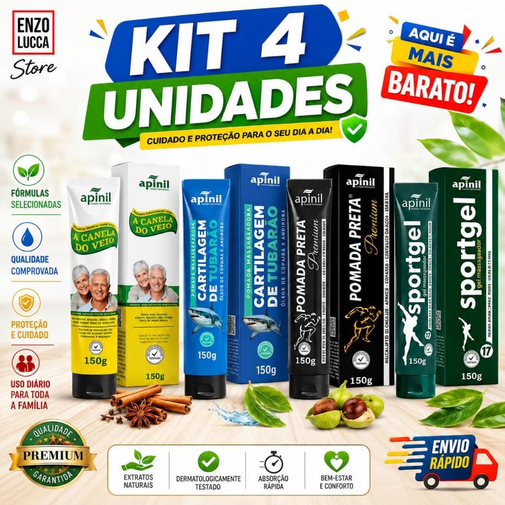 🔥💥 KIT 4 GEL MASSAGEADOR APINIL 150G 💥🔥Pomadas e géis mais procurados!🔥