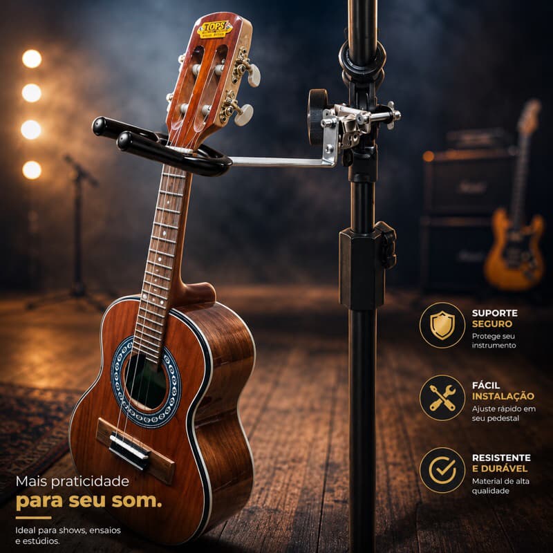 Descanso Suporte de Cavaco, Banjo e Ukulele para Pedestal Musical