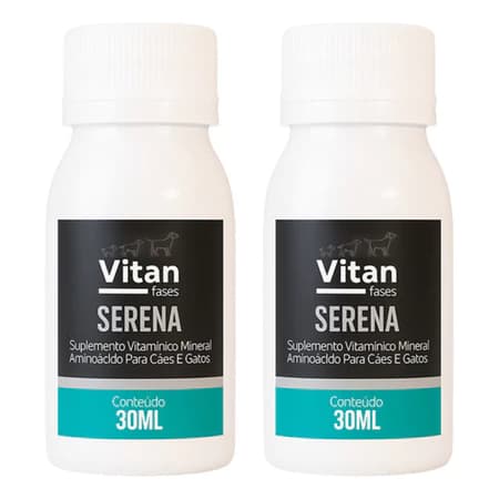 Kit 2 Suplemento Pet Calmante Cães e Gatos Vitan Serena 30ml - Reduz Latidos Ansiedade Agitação