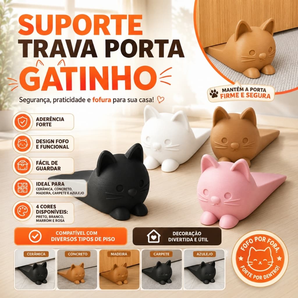 Suporte Trava Porta Gatinho Aparador Peso Trava Porta Cunha Calço Divertido