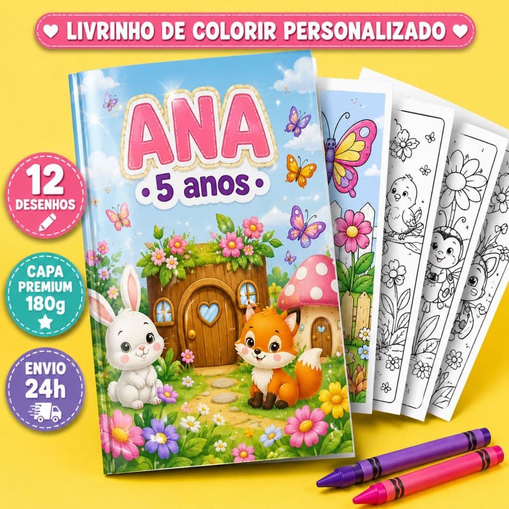 Livro de Colorir Personalizado com Nome | Lembrancinha de Aniversário Qualquer Tema e Personagem | Festa Infantil Menino
