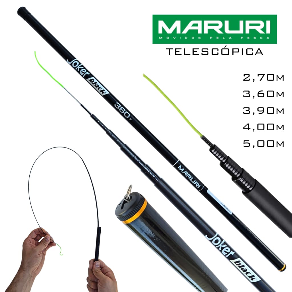 Vara telescópica 2,70m 3,60m 3,90m 4,50m 5,00m Maruri Jocker Black Fibra de Vidro Vara de mão Ultralight