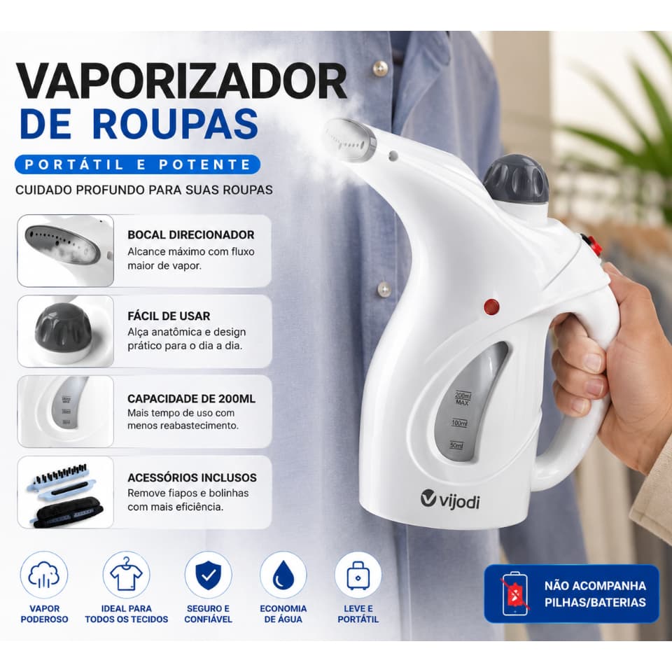 Passadeira a Vapor Portátil 800W (110V/220V) com Acessórios e 2 Níveis de Vapor