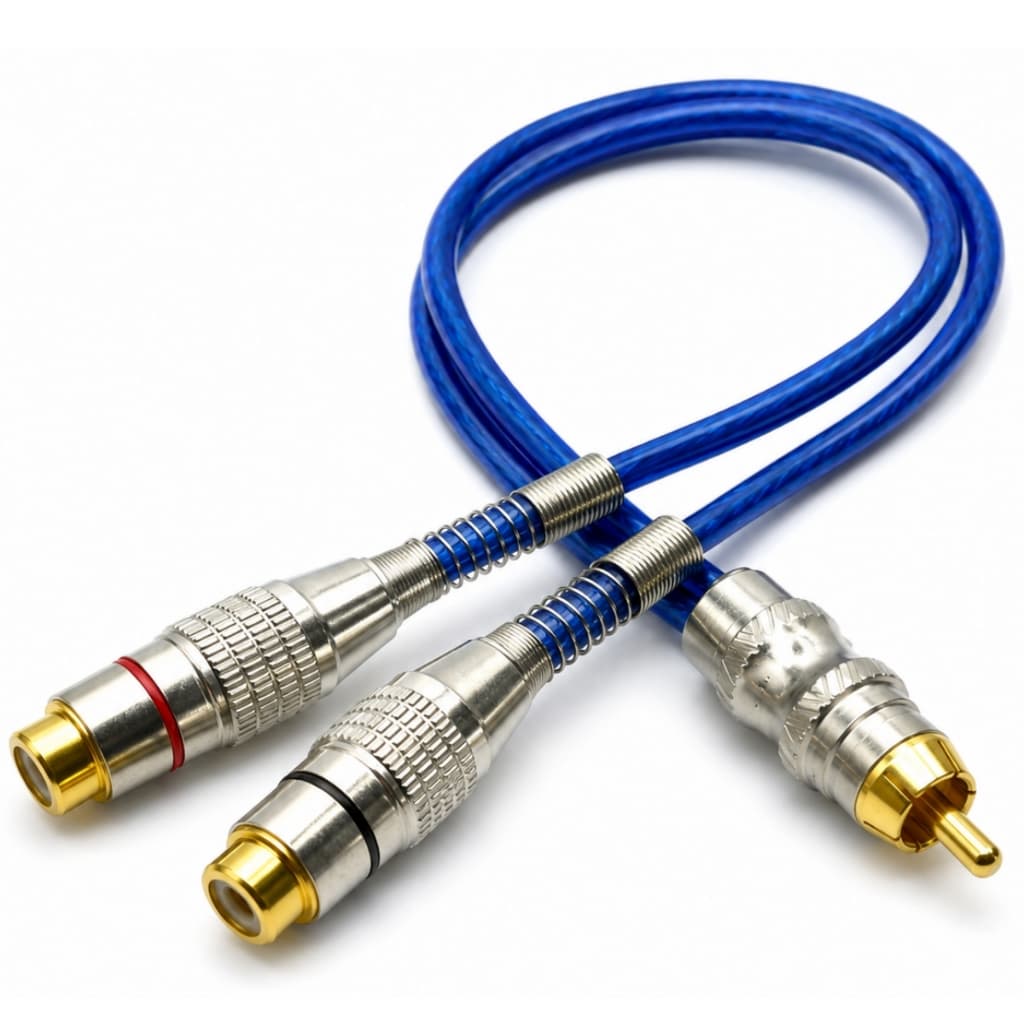Cabo Y Rca Dupla Blindagem Anti ruido OFC Plug Metal de Audio Stereo Automotivo 5mm 1 Macho 2 Femeas