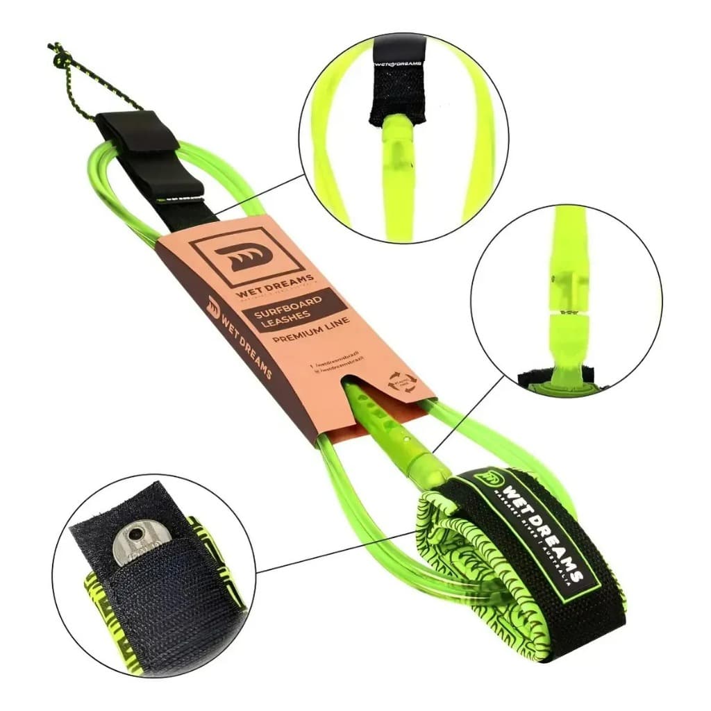 Leash Funboard Surf Force Two 8' X 7mm Premium Wet Dreams Verde Flúor