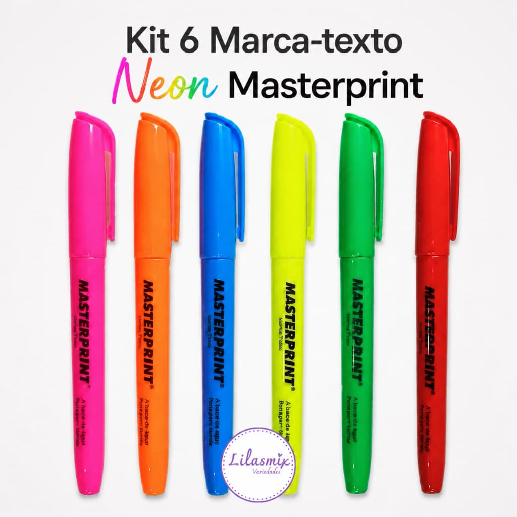 Kit 6 Marca Texto Canetas Cores Neon Masterprint Material Escolar Universitario Completo Grifa Texto