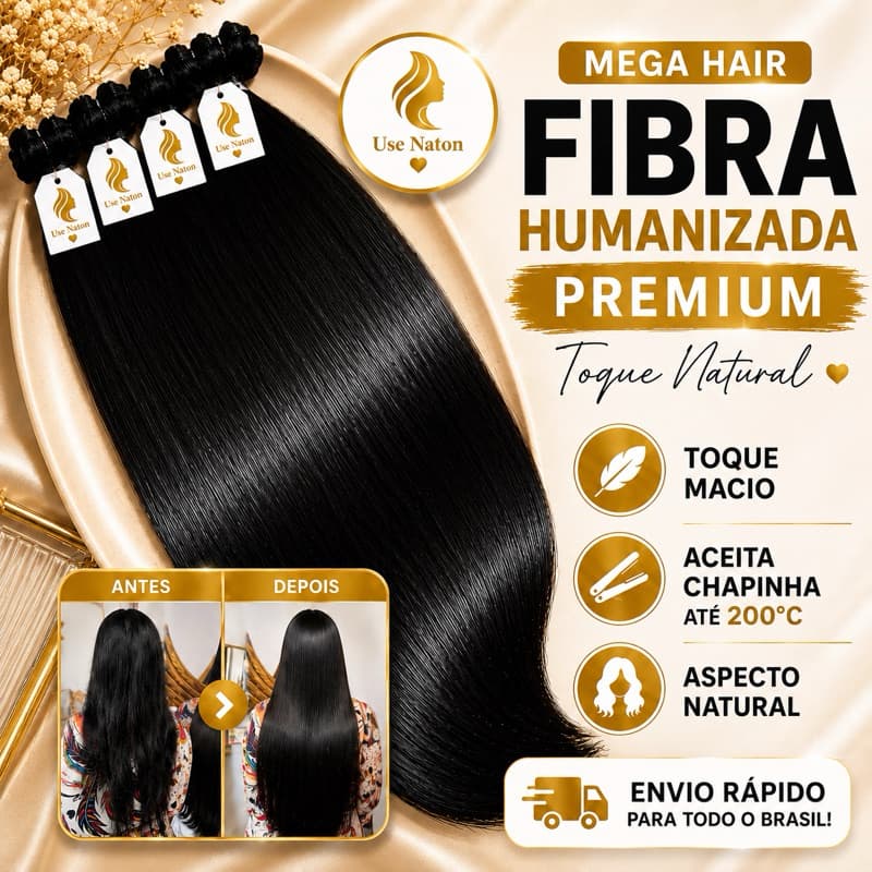 Mega Hair Fibra Humanizada liso Premium Natural Toque Macio Até 200°C Pouco Embaraço Use Naton