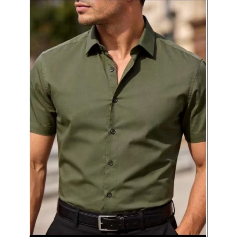 B5. Camisa Manga Curta Casual Lisa Respirável Confortável para Verão