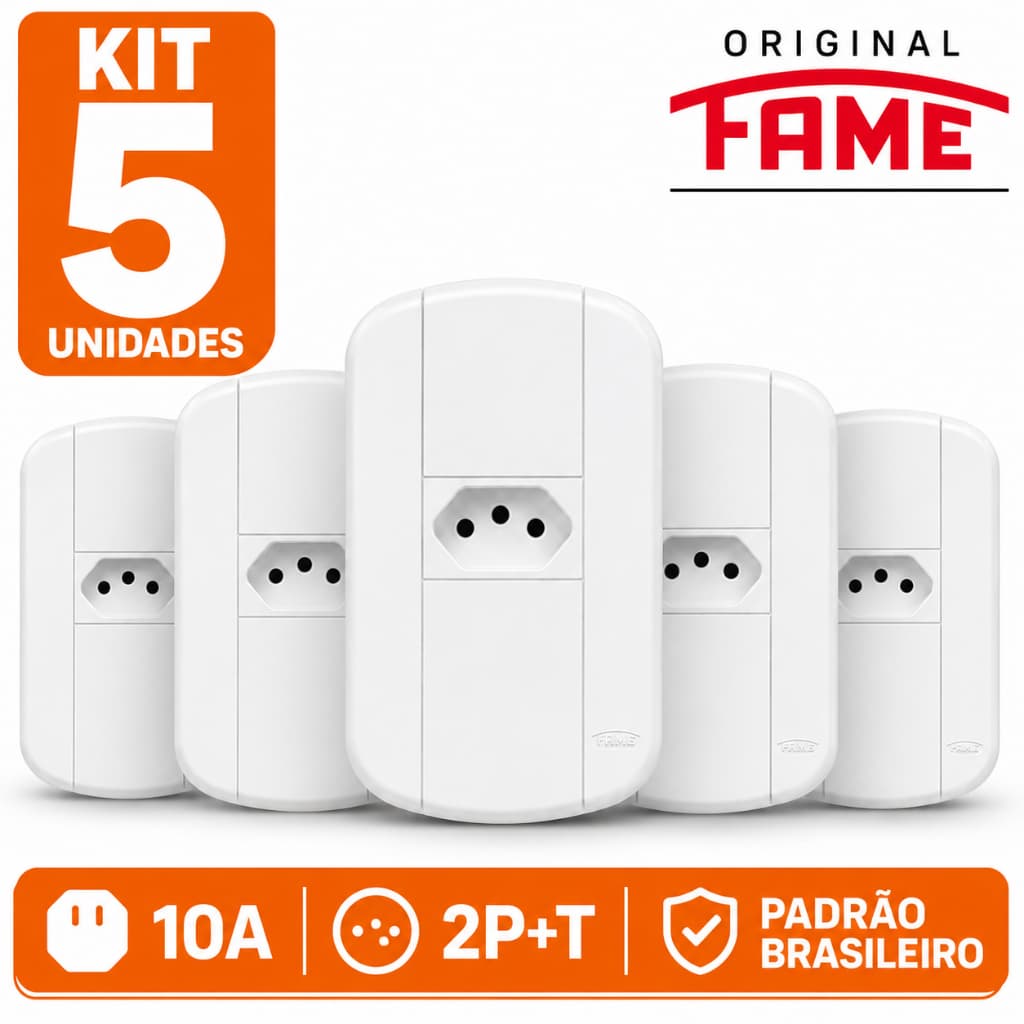 Kit 5 Tomadas Blanc Fame 10A 2P+T Branca Padrão Brasileiro Original
