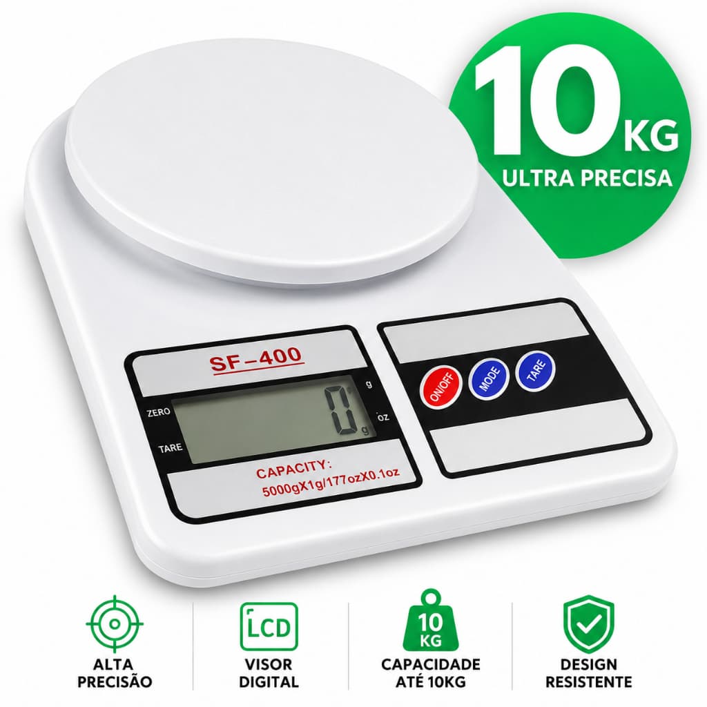 Balança Digital de Cozinha  até 10kg com Alta Precisão