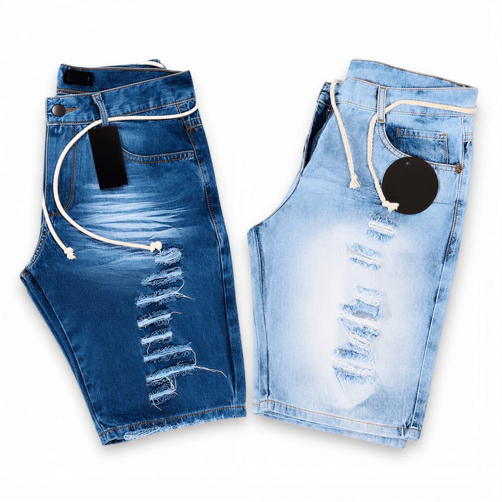 KIT 2 Bermudas Jeans Masculinas Rasgadas Premium Moda Masculina Alta Qualidade Conforto Casual Estilo Jogador Verão