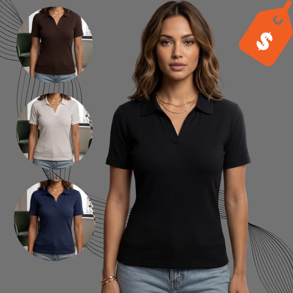 Blusa Feminina Gola Polo Básica Ribana Canelada Premium – Conforto e Estilo Ideal Para Todas as Estações