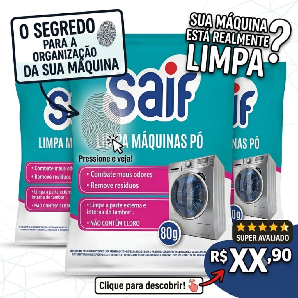LIMPA MÁQUINA DE LAVAR SAIF 80g Higieniza Tambor Remove Mofo 1 e 3 unidades