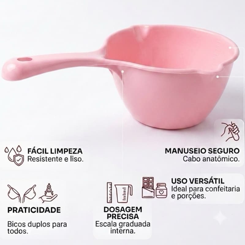 Panelinha Multiuso Bico Duplo Graduado Medidor Interno 1,5L Ideal p/ Derreter Chocolate