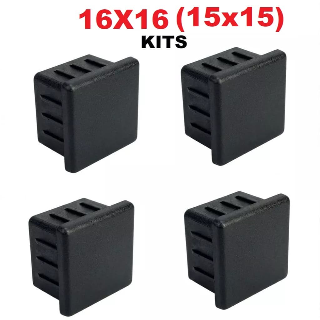 Kit Ponteira Interna 16x16 mm (15x15 mm) Metalon Quadrada Tampa Preta Acabamento