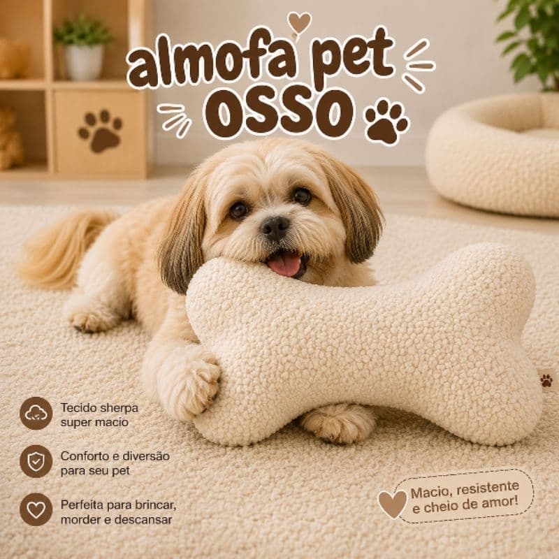 Brinquedo almofada de osso pelúcia para cães e gatos