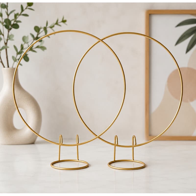 2 Arcos Redondo de Mesa 50cm com Estrutura Resistente em Aço Dourado