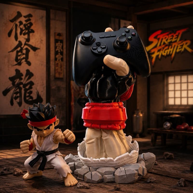 KIT - BONECO + SUPORTE CONTROLE PS5 PS4 XBOX RYU STREET FIGHTER PORTA CONTROLE GAMER DECORATIVO PERSONALIZADO