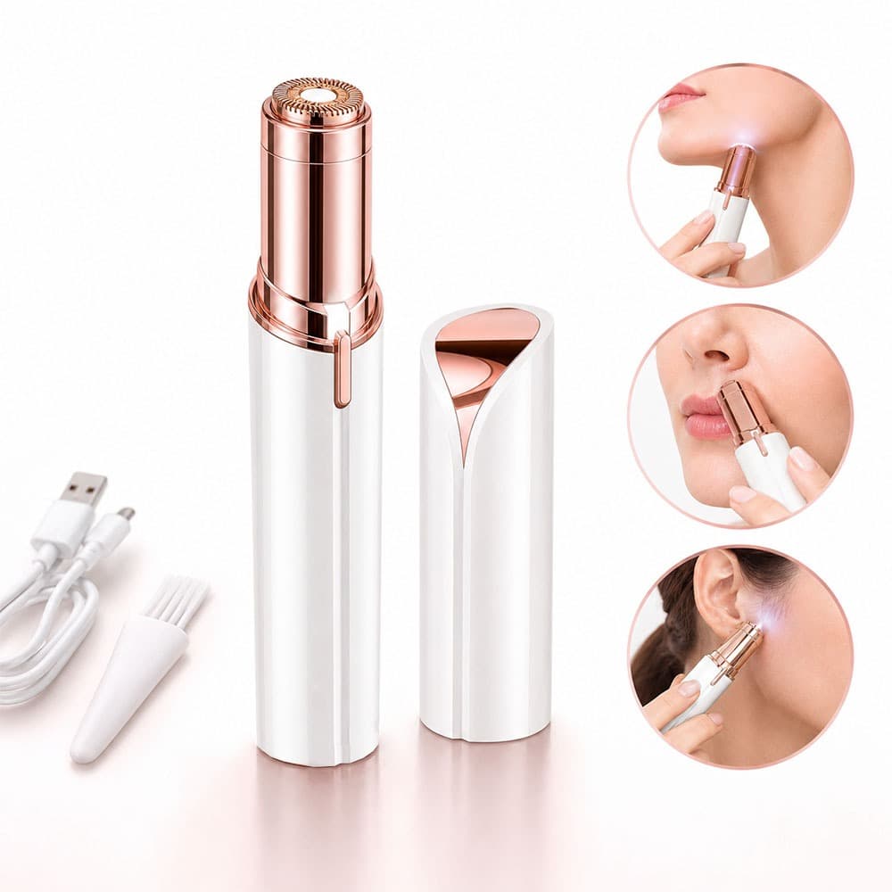 Depilador Elétrico Batom Facial Recarregável USB Branco Indolor Luz LED Removedor de Pelos Portátil Buço