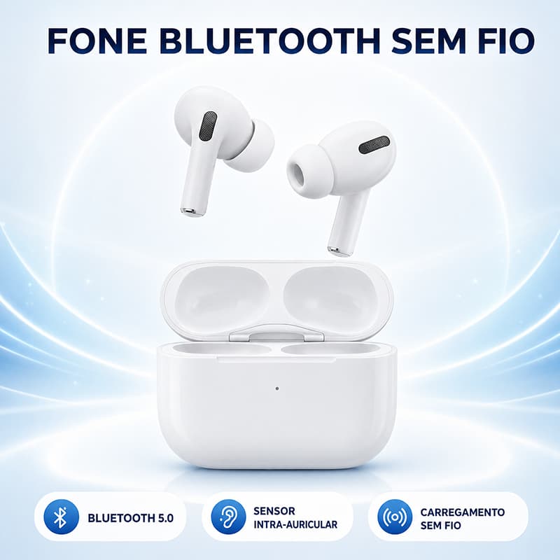 Fone de Ouvido Bluetooth 5.0 TWS Sem Fio com Microfone, Sensor Intra-Auricular e Estojo de Carregamento Pro5 Pro7