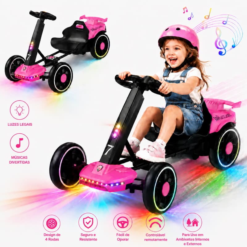 TRAILFORGE Mini Kart Carro Elétrico Infantil brinquedos de menino Suporta até 65 Kg Luzes e Música