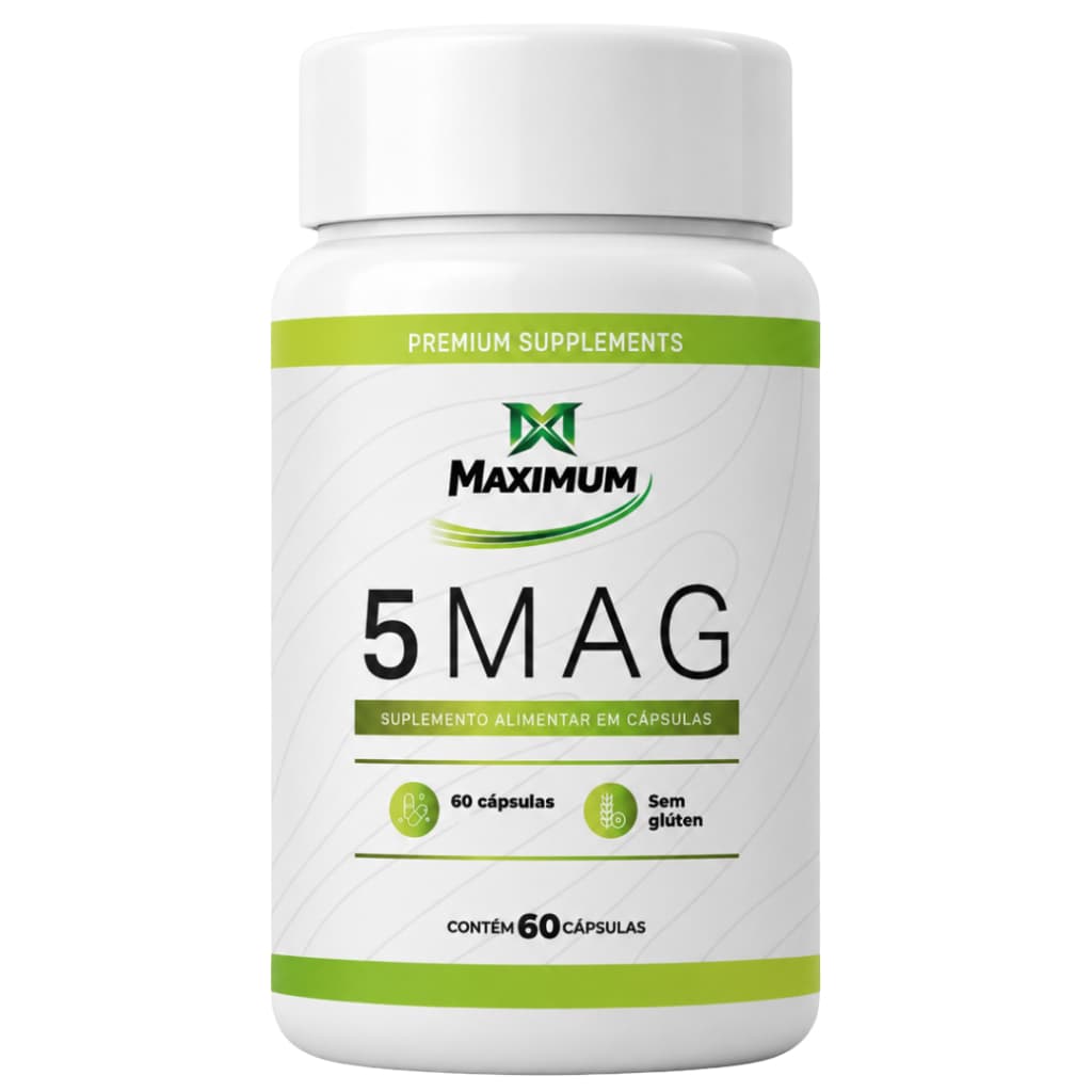 5 MAG Maximum 5 Formas de Magnésio 60 Cápsulas Sem Glúten Suplemento Alimentar